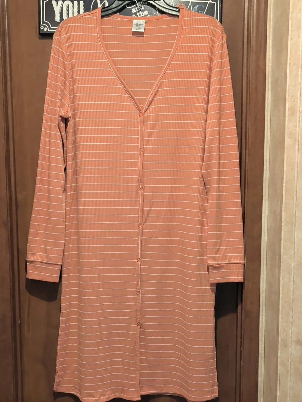 Costal Cardigan Striped V-Neck Button-Front Midi Dress in Coral